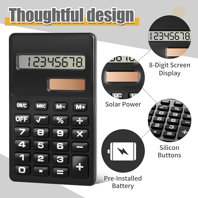 Basic Calculator, Mini Calculators Pocket Size Basic Calculators, 8 Digit Display Solar Battery Dual Power Function Calculator Bulk for Students Kids School Home Office (20)