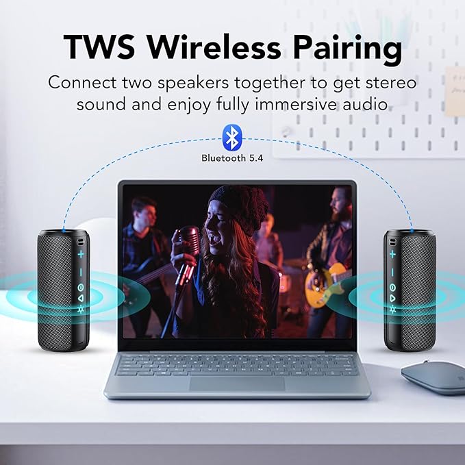 Portable Speaker Bluetooth 5.4, 30W Super Loud Bluetooth Speaker Wireless，Boost Bass 3.0, 30H Playtime, 8 RGB Modes, IPX7 Waterproof Speaker, TWS Pairing, for Outdoor/Home/Party, Gift Ideas