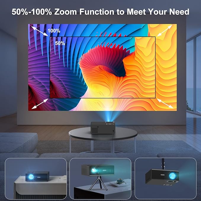 【28000Lumens High Brightness】Projector with 5G WiFi and Bluetooth, Upgrade Outdoor Movie Projector 4K Supported, Max 300" Zoom, Home Theater Projector Compatible w/HDMI/USB/Phone/Laptop/TV Stick