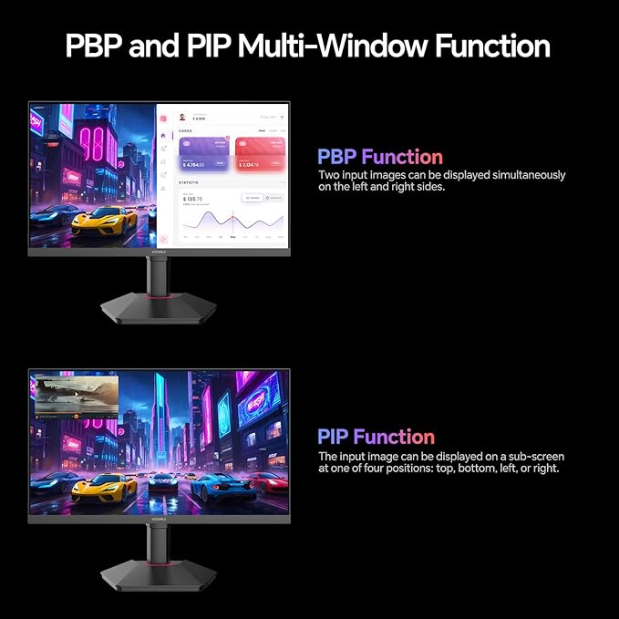 KOORUI Gaming Monitor, 27" Fast IPS Computer Monitor, 320Hz QHD HDR400 Display, PIP/PBP Mode 1ms PC Screen, 98% DCI-P3 Color Gamut, Adaptive Sync, VESA Mountable, HDMI 2.0, DP 1.4, G2721E