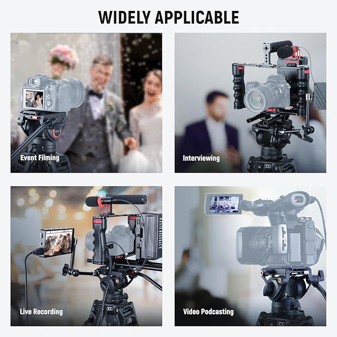 NEEWER 76" Video Camera Tripod with Fluid Head, One Step Quick Release Heavy Duty Aluminum Portable Tripod Stand with Cleaning Cloth, Dual Mode QR Plate for DSLR Camcorder, Max Load 17.6lb, LL27