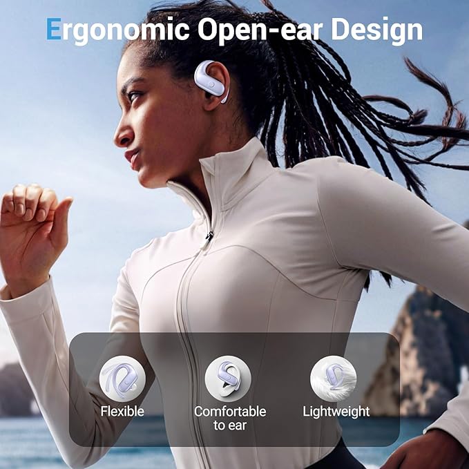 for Wireless Earbuds,Sport Bluetooth 5.4 Headphones,Over Ear Buds with Deep Bass Sound,60H Playtime Clear Calls Earphones Redesigned Comfort Fit with Earhooks for Running,Meeting,Workout-Purple