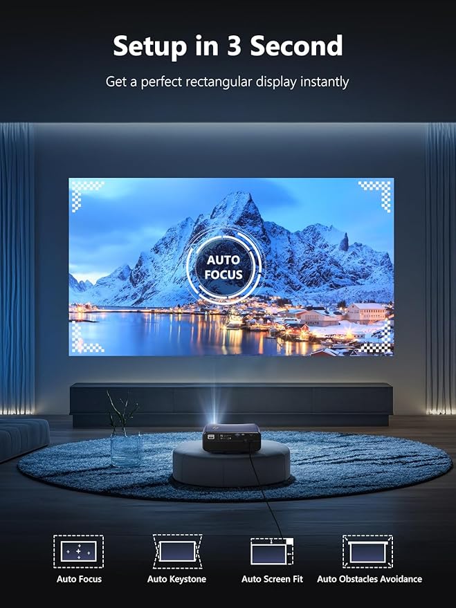 WiFi Bluetooth Smart Home Theater Projector 4K Ultra HD LED High Lumens 1700 ANSI Daytime Movie Gaming Video Proyector HDR10+ Android TV with Apps,Dolby Audio,Auto Focus,HDMI ARC for Ceiling/Room