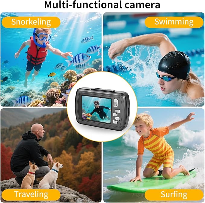 Digital Camera - 4K 48MP 10FT UHD Underwater Camera Snorkeling with 32GB Card, Waterproof Camera for Snorkeling Floatable, Point Shoot Digital Camera Gift for Boys Girls Kids