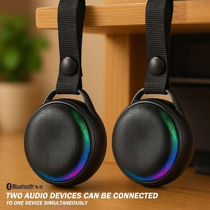 Portable Bluetooth Speaker, Lightweight, IPX7 Waterproof, 20 Hour Playback time with RGB Lighting, Suitable for Various Sports Scenes, a Gift for Both Men and Women, Black 2-Pack