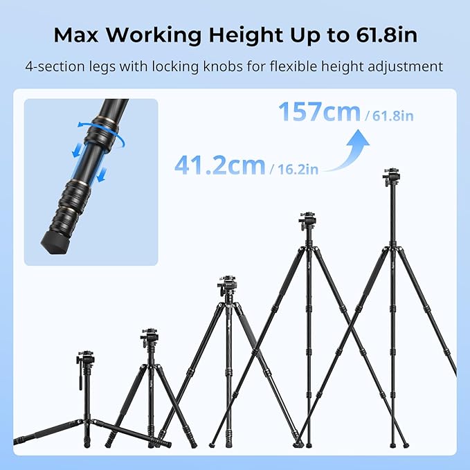 SmallRig CT150 Carbon Fiber Travel Video Tripod, 61.8'' Max Load 3kg / 6.6lb for Cameras, DSLR - 4937