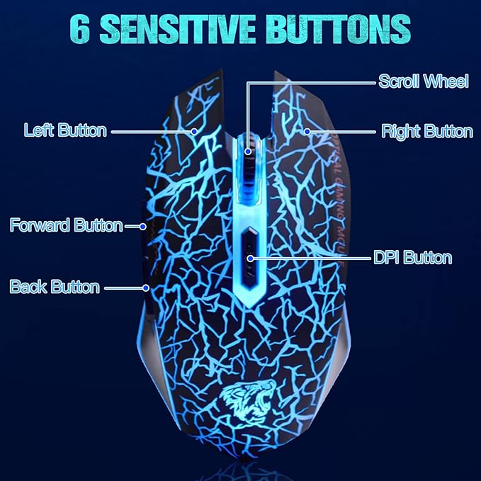 VEGCOO C10 Wireless Gaming Mouse Rechargeable Silent Optical Mice 7 Colors LED Lights, 7 Buttons 2400/1600/800DPI (Black)