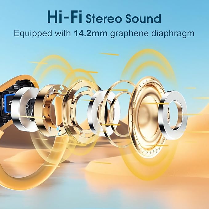 Wireless Earbuds 75hrs Bluetooth 5.4 Headphone Sport, 2025 Bluetooth Earbuds Stereo Deep Bass Over Ear Bud with Earhooks, ENC Noise Cancelling Mic, IPX7 Waterproof Earphone, Yellow