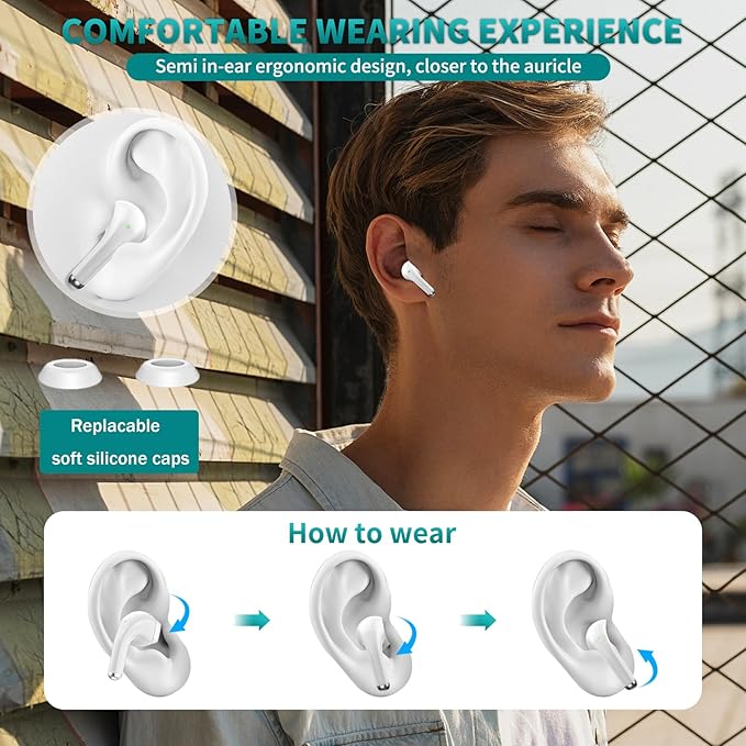 ACAGET Wireless Earbuds for iPhone 17 16 Pro Max Air 15 14 13 12 11 XR XS Bluetooth 5.3 Headphones Noise Canceling Earphones for Galaxy S25 S24 Ultra S23 S22 HiFi Bass Stereo Earphone for Google Pixel