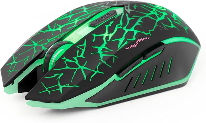 VEGCOO C12 Wireless Gaming Mouse,Rechargeable Mice Silent Click Cordless Mouse with 6 Buttons PC Gaming Mice Advanced Technology with 2.4GHZ Up to 2400DPI for PC Laptop (Green)