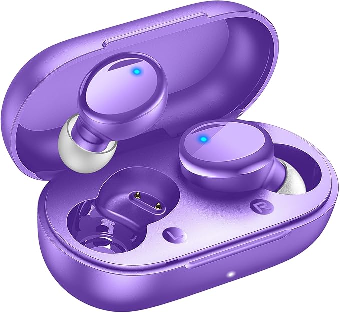 Lanteso True Wireless Bluetooth 5.3 Earbuds, 48H Playtime,Light Weight Headphones in Ear Buds Built in Mic Headset Premium Sound with Deep Bass,Clear Calls Earphones for Sports Workout Purple