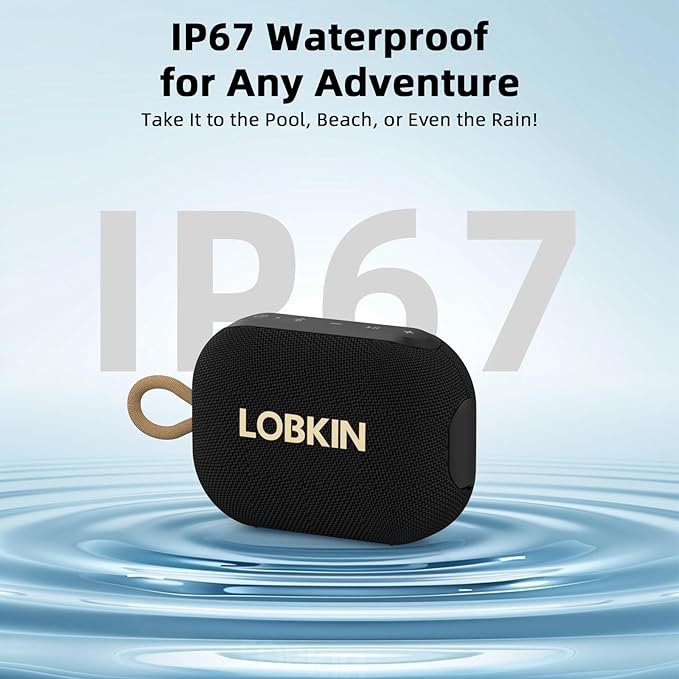 LOBKIN Portable Bluetooth Speaker,IP67 Waterproof 360°Immersive Sound Built in Mic 10W Loud Sound All Day Playtime Wireless Stereo Pairing,Bluetooth 5.4 Small Wireless Speaker for Home/Outdoors/Travel