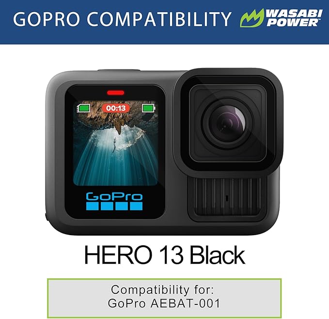 Wasabi Power HERO13 Battery (2-Pack) and Dual USB Charger Replacement for GoPro Hero 13 Black