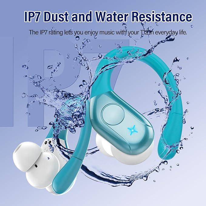 Wireless Earbuds Bluetooth 5.4 Headphones 75H Stereo Deep Bass Sports Over Ear Buds with Earhooks, LED Display Bluetooth Earbuds with 4 ENC Mic, IP7 Waterproof Earphone for Running, Blue