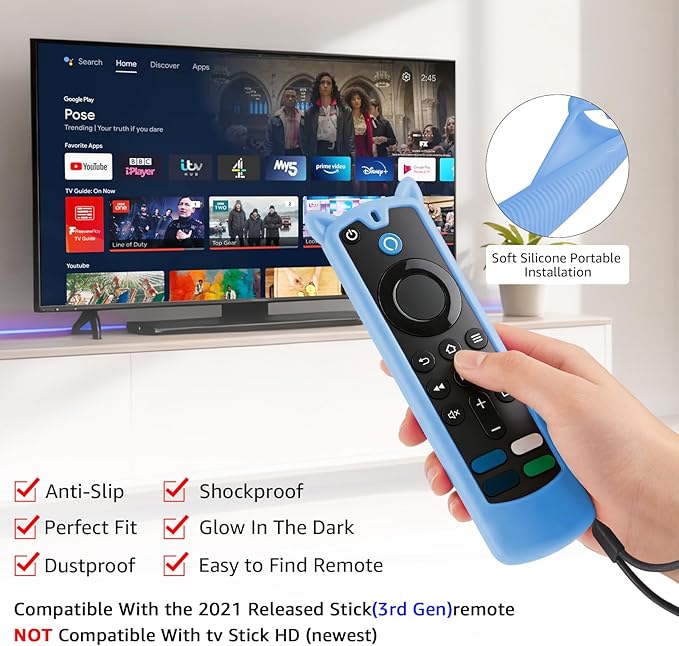 (3 Pack) Wevove Soft Protective Remote Cover,Shockproof Anti-Slip Silicone Protective Case with Lanyard Glow in The Dark (Glow Yellow&Blue&Green)