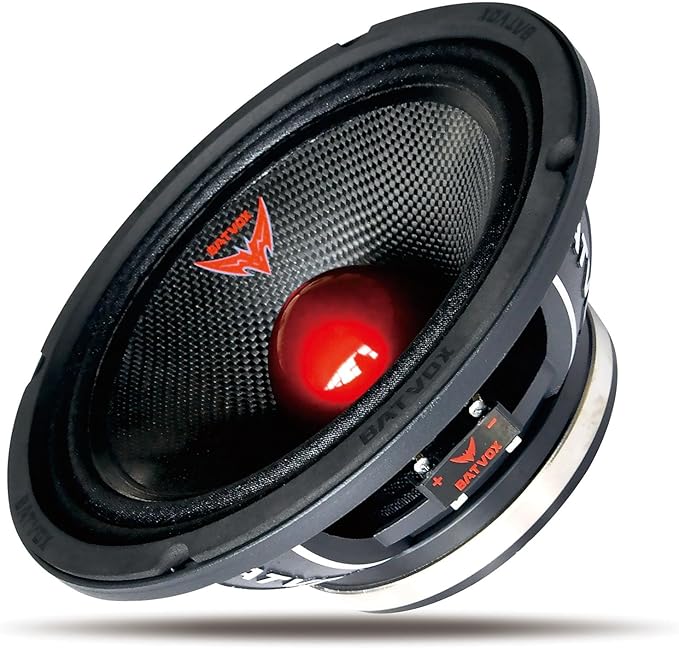 MX80S1 Midrange Loudspeaker 8" Red Bullet, 700W Max, 4 Ohms, Premium Quality Audio Door Speakers for Car or Truck Stereo Sound System, Black (1 Speaker)