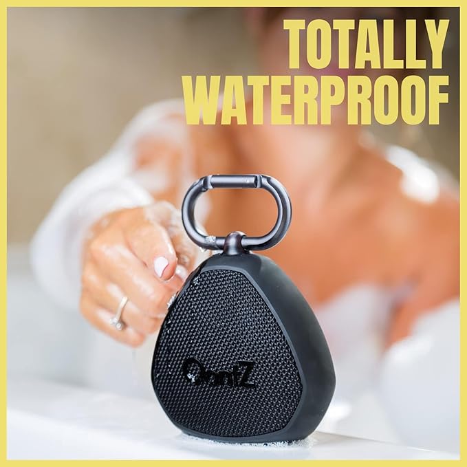 Oontz Mini Bluetooth Speaker 5.0-5W Sound, 12-Hr Battery, 100ft Wireless Range, IPX7 Waterproof, Budget-Friendly Small Portable Clip On Speaker for Shower, Travel, Party, Outdoor or Home (Black)
