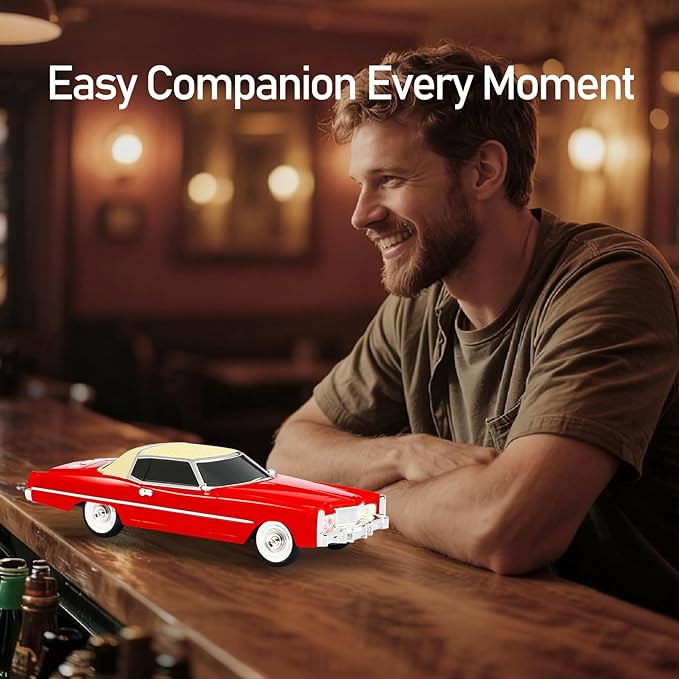 American Retro car Bluetooth Speaker, Mobile Wheel Retro car Model, HD Stereo, TWS Pairing, LED Ambient Light, Type-C Portable Charging, Home, Party, Camping Desktop Decoration (RED)