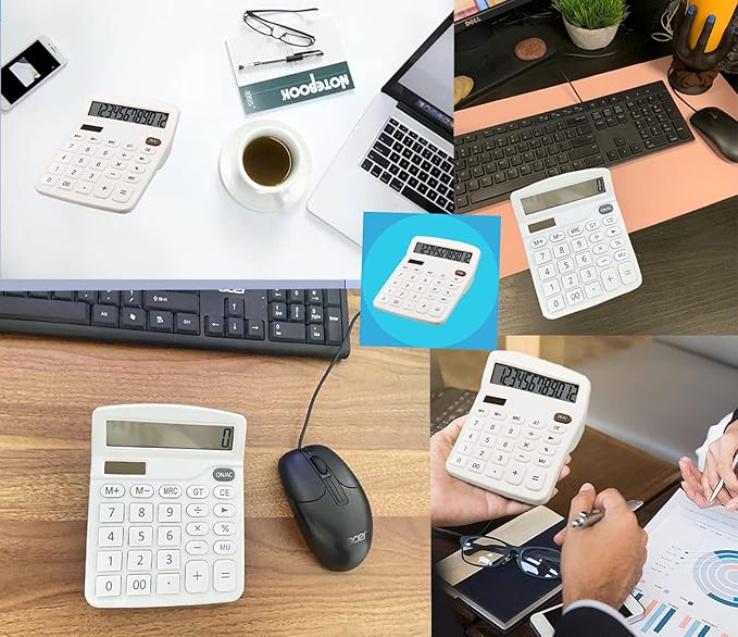 YOUHO Solar Battery Dual Power Standard Function Electronic Calculator with Large LCD Display - White