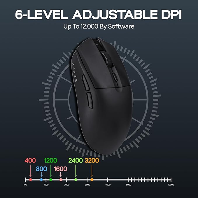 AJAZZ AJ139 V2 MC Gaming Mouse with Charging Base, Adjustable 12,000 DPI, PAW3311 Sensor, 3 Modes Wireless Mouse, 500mAh Battery, 1000 Polling Rate, 66g Lightweight, Win/Mac (Black)