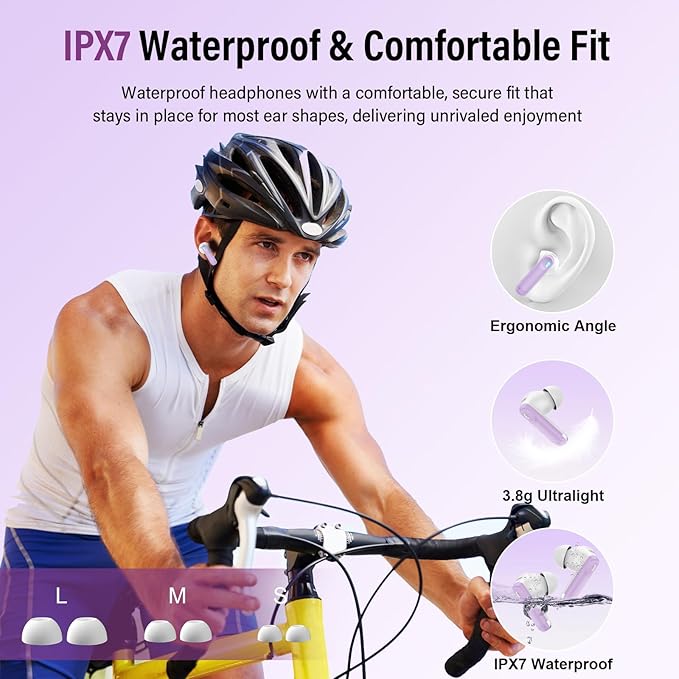 Wireless Earbuds, Bluetooth 5.4 Ear Buds with Multifunctional Touch Screen, 48H Bass Stereo Headphones with ANC/ENC Noise Cancelling/Transparency Mode, IPX7 Earphones with 5 EQ Modes, Purple