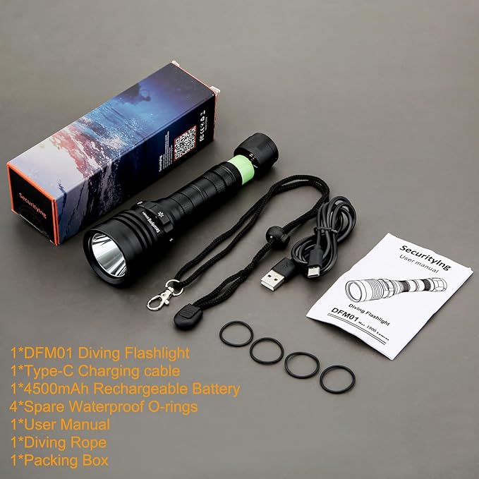 1800LM Dive Light Scuba Diving Flashlight,Super Bright Rechargeable Diving Flashlight with Magnetic Switch, 5 Modes Waterproof Underwater Light (100m/330ft) for Night Diving Underwater Photography