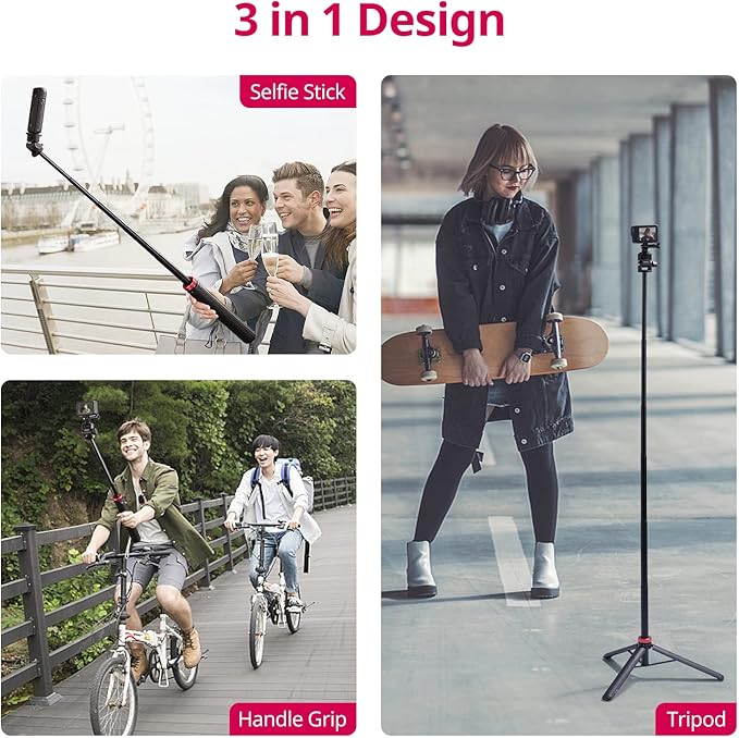 ULANZI MT-71 Tripod Selfie Stick & Vlog Handle with Magnetic Quick Release&1/4'' Screw, 59in Extendable Lightweight Tripod Stand (7-Section) for DJI Pocket 3/Insta360 X5 X4 X3 Series
