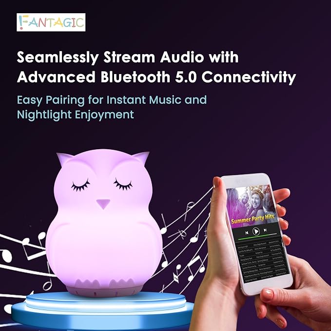 Combined Bluetooth Speaker & Nightlight With 9 Color Emissions, Child Friendly Silicone & BPA Free, USB Recharging, Receives Audio From Computer, Phone Or Tablet, and includes Remote Control (Owl)