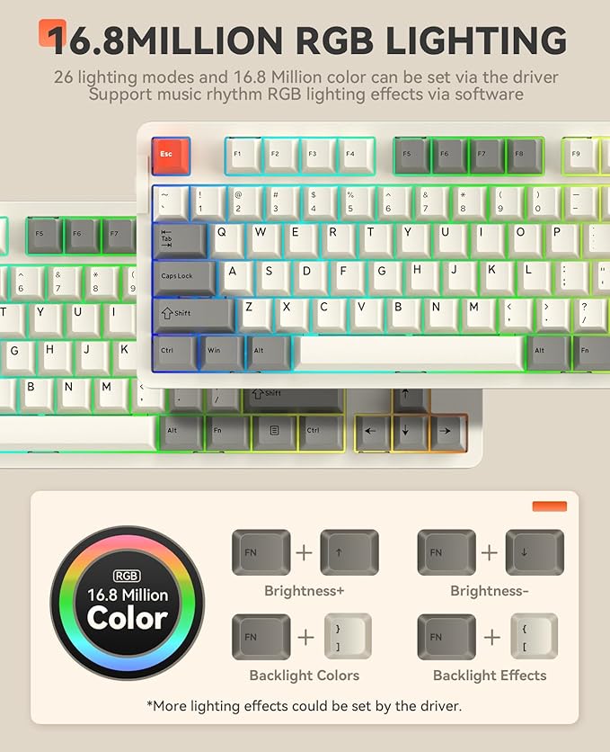 DAREU EK87PRO 80% Wireless Mechanical Gaming Keyboard,TKL Tri-Mode RGB Keyboard with Hot-Swappable,PBT Keycaps,Gasket Mount,6-Layer Padding for Win/Mac