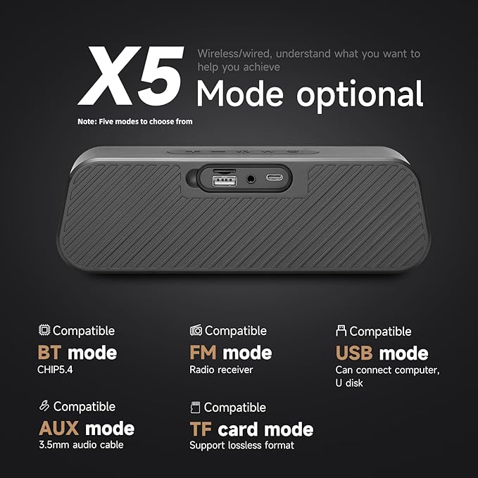 Portable 5.4 Bluetooth Speaker, 9D Surround Sound,Hi Fi Sound Effect, IPX5 Hard core Waterproof,Multi-Mode Switching,high-Definition Hands-Free Calling