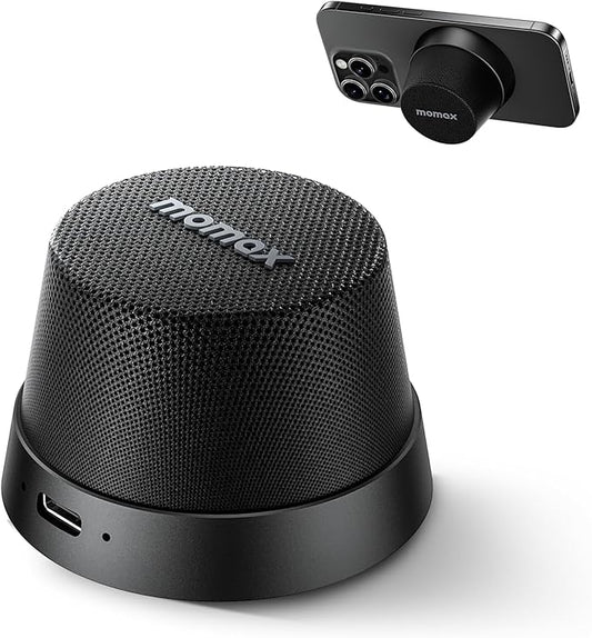 MOMAX Magnetic Portable Bluetooth Speaker - Mini Waterproof Shower Speaker with Bass, 12H Playtime, Outdoor Speaker True Wireless Stereo Pairing for Golf, Beach, Home, Travel, Gift Ideas