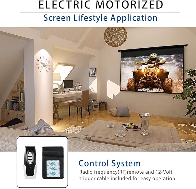 Kayle 120" Motorized Projector Screen Electric Diagonal Automatic Projection 4:3 HD Movies Screen for Home Theater Presentation Education Outdoor Indoor W/Remote Control and Wall/Ceiling Mount (Black)