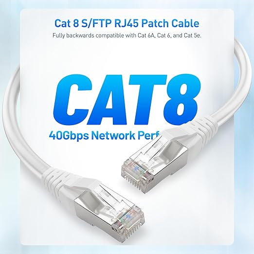 Cable Matters [Cat8 Certified] 2-Pack 40Gbps Shielded Cat 8 Ethernet Cable - 25ft, 2000Mhz Category 8 Ethernet Cord, Cat8 Cable for Gaming, White