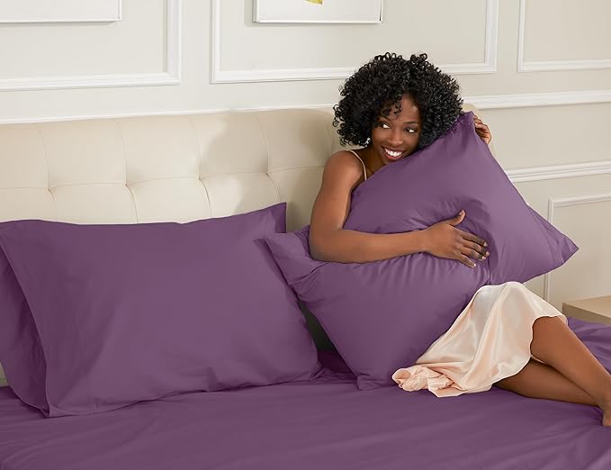 Sunflower Queen Pillowcases Set of 2, 100% Cotton Queen Size Pillow Cases 2, 20×30 inches Dark Purple, Soft and Breathable