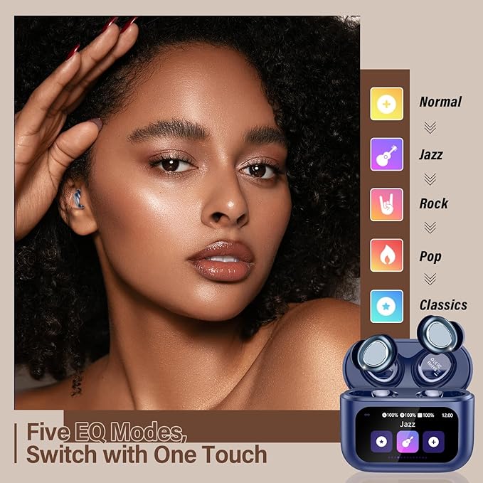 Sleep Earbuds Bluetooth 5.4 in Ear Touch Screen Sleep Headphones, Small Design Mini Sleep Earbuds for Side Sleepers with Sleep Mode, 48H Playtime Sleep Earphones Clear Calls, 5 EQ Modes, Blue