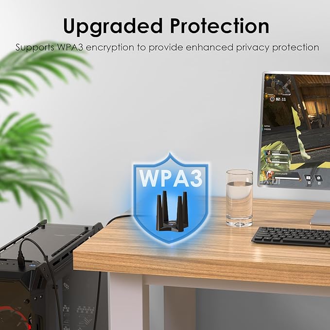 WAVLINK AX1800 USB WiFi Adapter for Desktop PC, Dual Band 5GHz/2.4GHz, MU-MIMO, Beamforming, WPA3 Security, 4x3dBi Antennas, Windows 11/10 Compatible