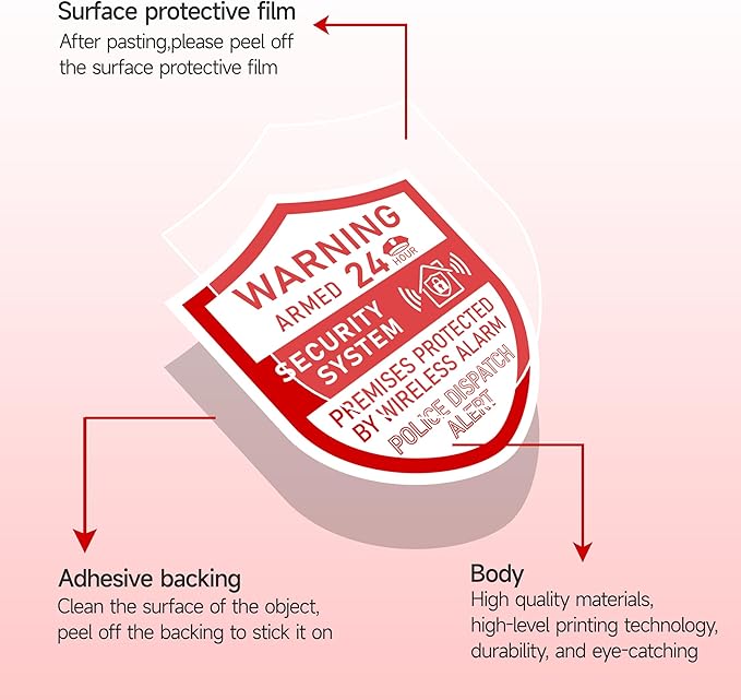 3PCS Security Alarm System Sign for Home，Self-Adhesive Weatherproof 24 Hours Security Warning Sticker ，Safety Protection System for House Doors and Windows，Business Indoor & Outdoor Use 2.8x2.4 In