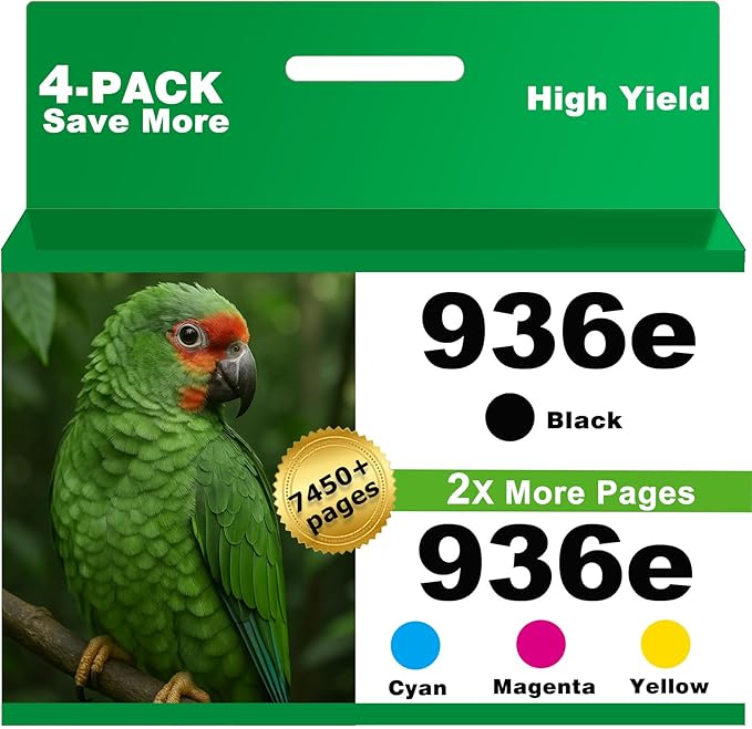 936e Ink Cartridges Replacement for HP 936 936XL Combo Pack for OfficeJet 9122e; Pro 9120e 9120 9125e 9125 9128e 9135e 9135 9110b 9120b 9130b 9130; Pro Wide Format 9730e 9730 Printers- KCMY 4-Pack