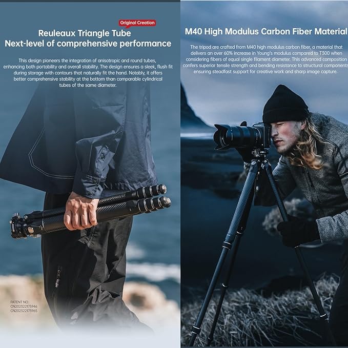 Falcam TreeRoot 61" F38 Pro Quick Lock Travel Tripod,with 360 Degree Damping Ball Head Load Capacity 5kg/11lbs,Carbon Fiber Tripod with F22 Interfaces, 1/4" Screw,Carry Strap Holes for Cameras