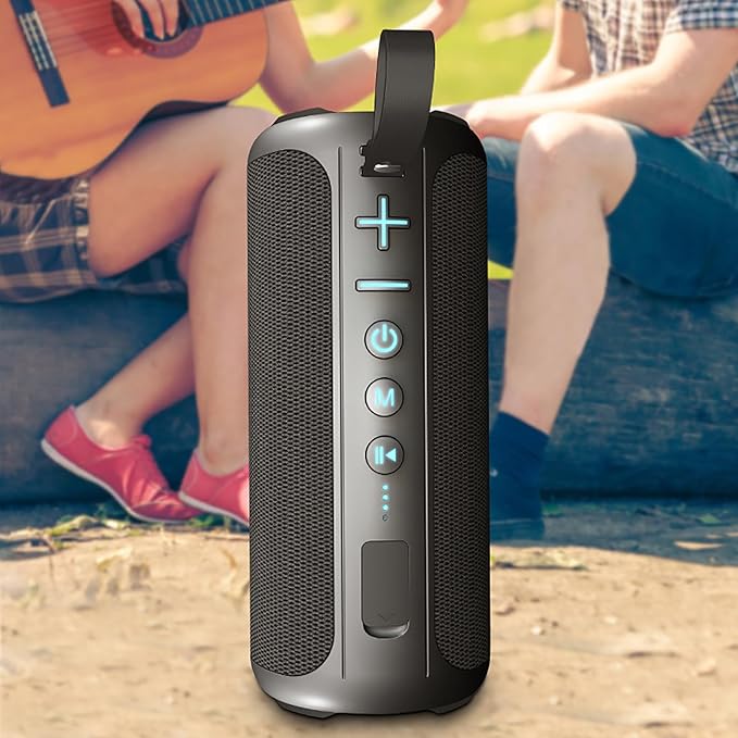 Portable Bluetooth Speakers, Multifunctional 20W Outdoor Waterproof High-Power Bluetooth Speaker with Dual Speakers, Bass Boost, IPX6 Water Resistance, RGB Lighting, & 2400mAh Battery (Black)