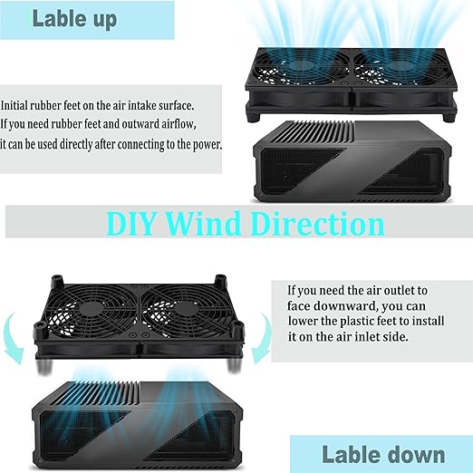 VTRETU Cooling Fan, Dual 120mm Fan for Router Rack DIY Audio Video Network Cabinet Server Cooling Project and Equipment Workstation Xbox PS5 Cooling Accessories 240 * 120 * 25mm