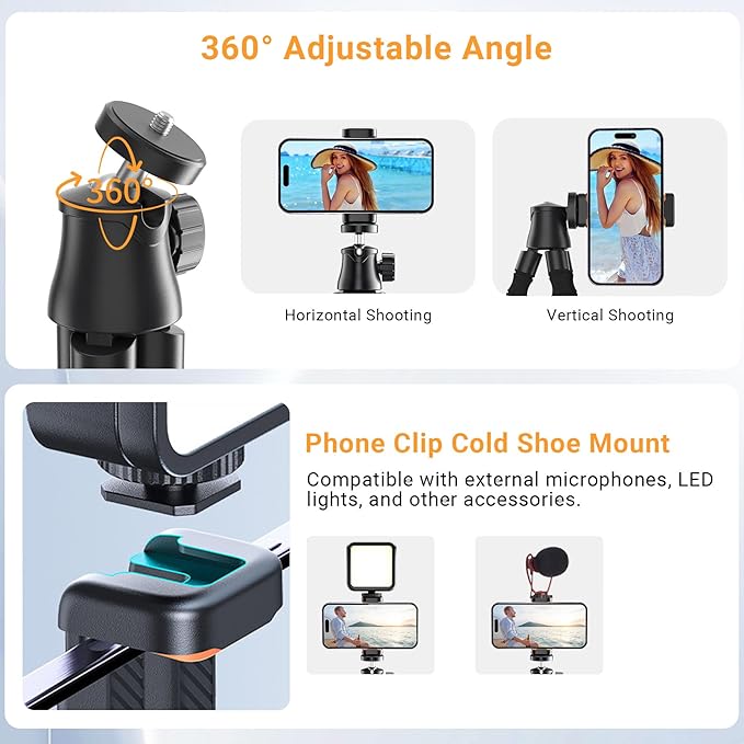 Flexible Phone Tripod with Zoom Wireless Remote for iPhone Video Recording, Mini Octopus Camera Stand for Content Creator, Bendable 360° Adjustable Phone Mount, Filming/Vlogging/YouTube/TikTok/Travel