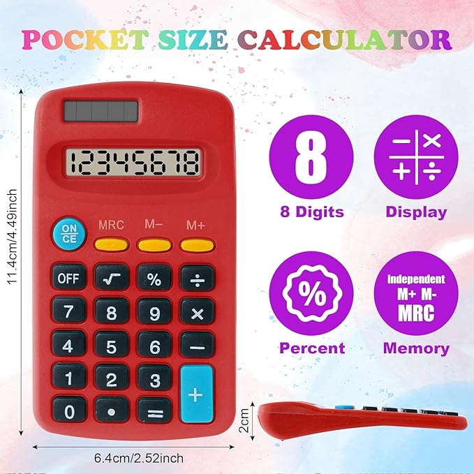 20 Pack Pocket Calculator,Mini Calculators,Pocket Size Basic Calculators,Solar Battery Dual Power Desktop Calculators,8 Digit Display Basic Calculator for Students Kids Home Office(Multicolor)