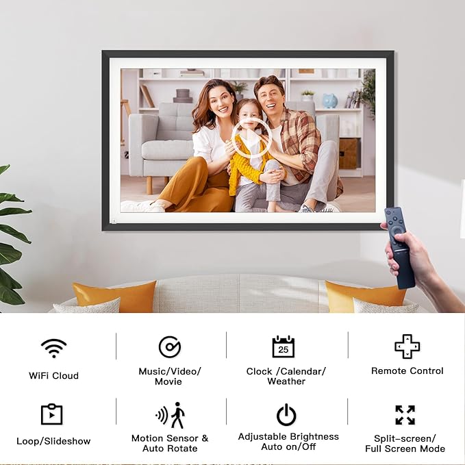 Large Digital Picture Frame 15.6-Inch-WiFi-Photo-Frame - 1920*1080 FHD Touch Screen Digital Frame, 32GB, Tabletop&Wall Mounted, Auto Rotate, Sharing Photos and Videos via App Email, Gifts for Mom Dad