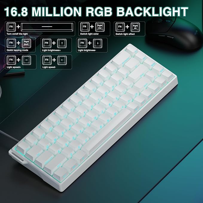 AULA WIN68 HE Mechanical Gaming Keyboard 60%, Hall Effect Magnetic Switch, Fast Trigger Mode Adjustable Actuation, 8000Hz Polling Rate, RGB Backlit, Wired White Keyboard for Laptop/PC Gamer