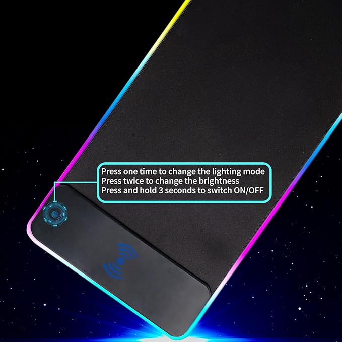 RGB Gaming Mouse Pad with Wireless Charging 15W, LED Mouse Mat 31.5 * 11.8 in, 10 Light Modes Extra Large Mousepad Non-Slip Rubber Base Computer Keyboard Mat for Gaming, MacBook, PC, Laptop, Desk