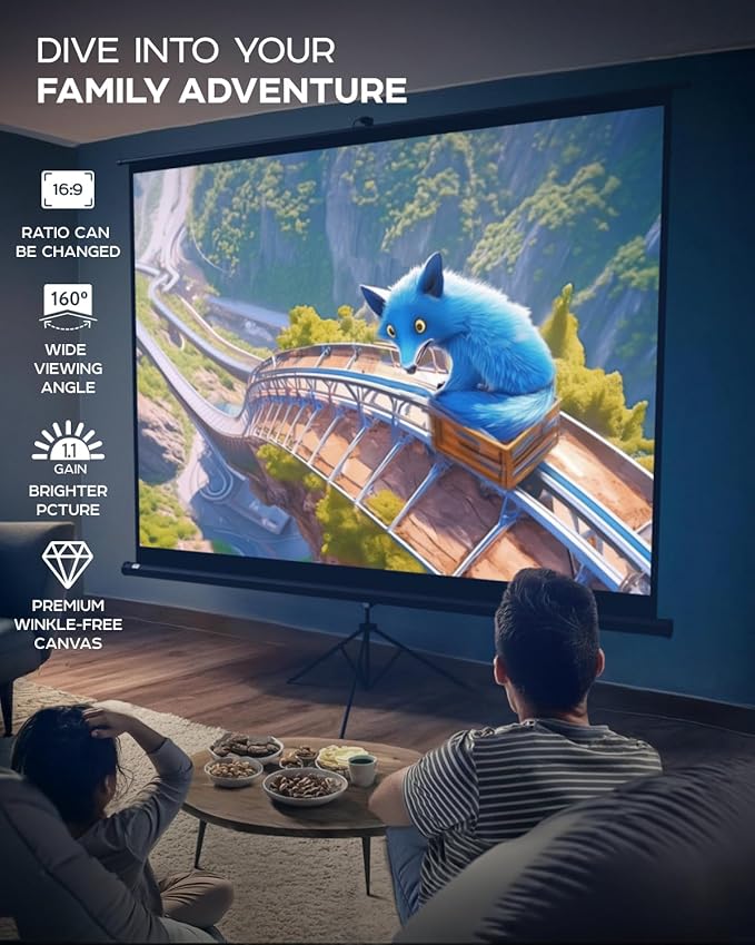 PropVue Projector Screen with Stand 120 inch - Indoor and Outdoor Projection Screen for Movie or Office Presentation - 4:3 HD Premium Wrinkle-Free Tripod Screen