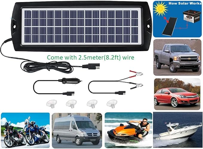 Sunway Solar Car Battery Trickle Charger & Maintainer 12V Solar Panel Power Kit Portable Backup for Car Automotive RV Marine Boat Motorcycle Truck Trailer Tractor Powersports Snowmobile Farm Equipment
