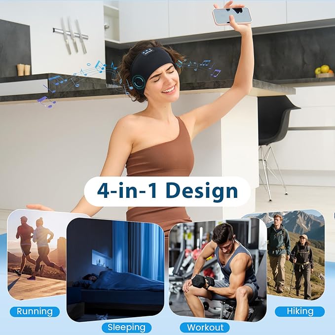 Sleep Headphones Wireless Bluetooth 5.4 Headband, Sports Earphones Sleep Earbuds with HD Stereo Speaker Microphone for Workout Jogging Yoga Insomnia Air Travel Meditation Unique Gifts Black