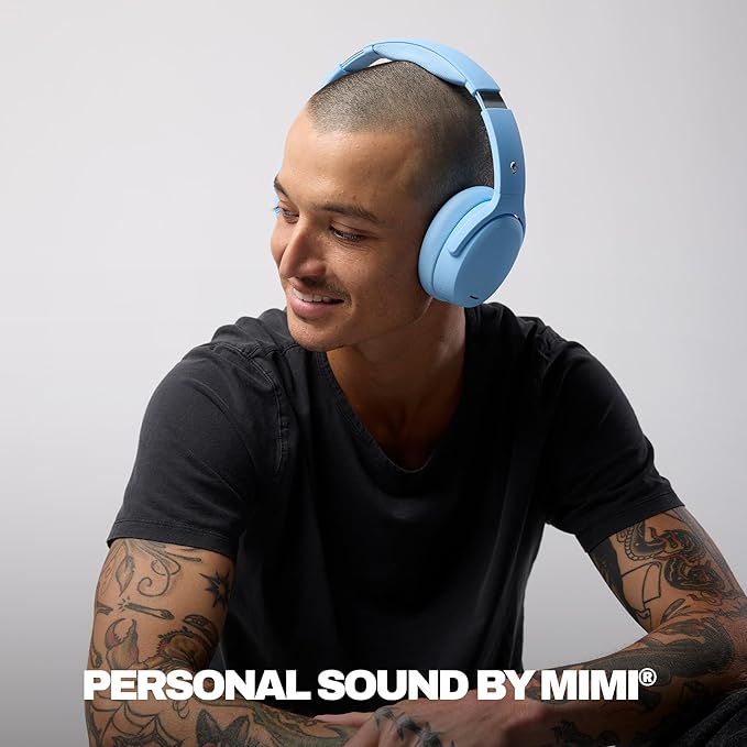 Skullcandy Crusher ANC 2 Wireless Over-Ear Bluetooth Headphones with Extra USB-C Charging Cable, Multi-Sensory Bass, Active Noise Cancelling, 60 Hours Battery, Microphone iPhone Android - Preppy Blue